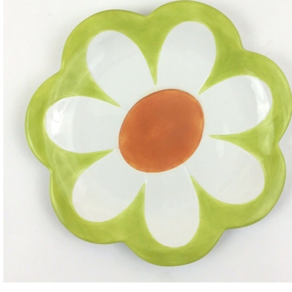 Department 56 Just Ducky II Daisy Flower Plate Green White Orange NWT 2002 Vtg